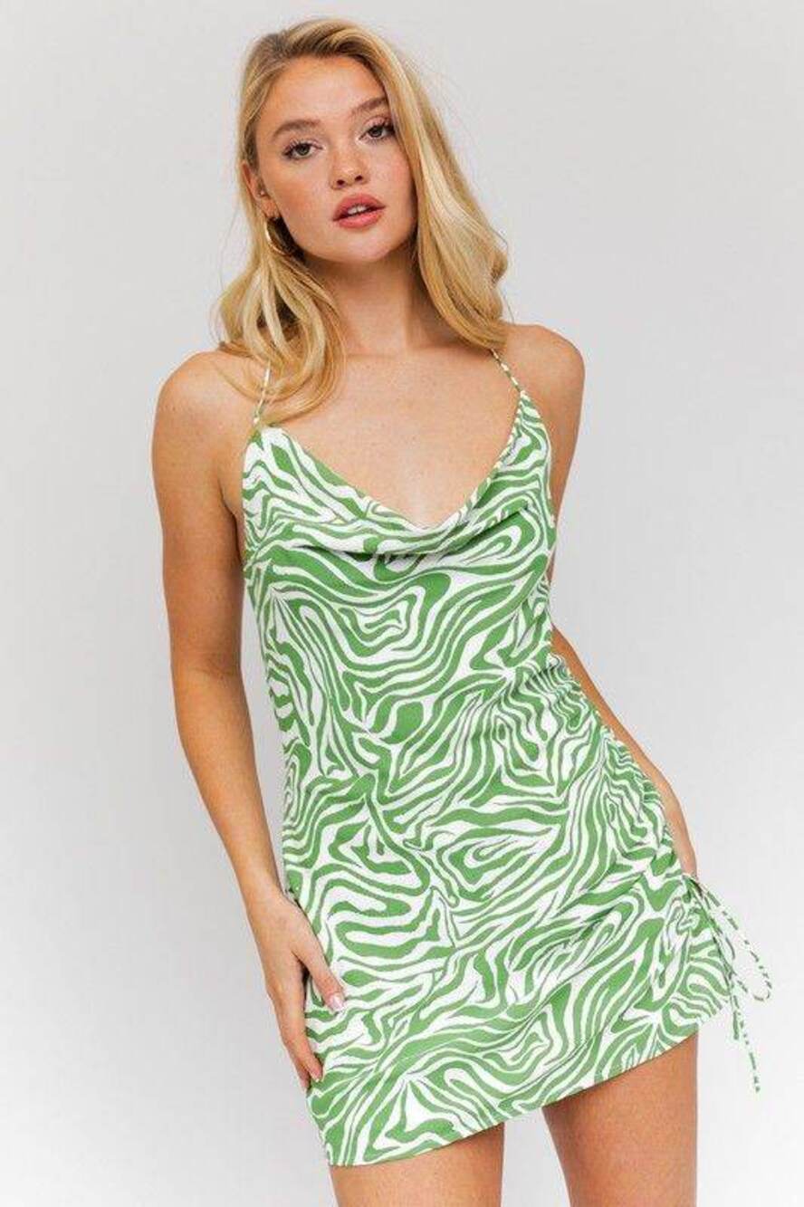 Le Lis Green Printed Halter Neck Tie Back Mini Dress Size S Small NWT